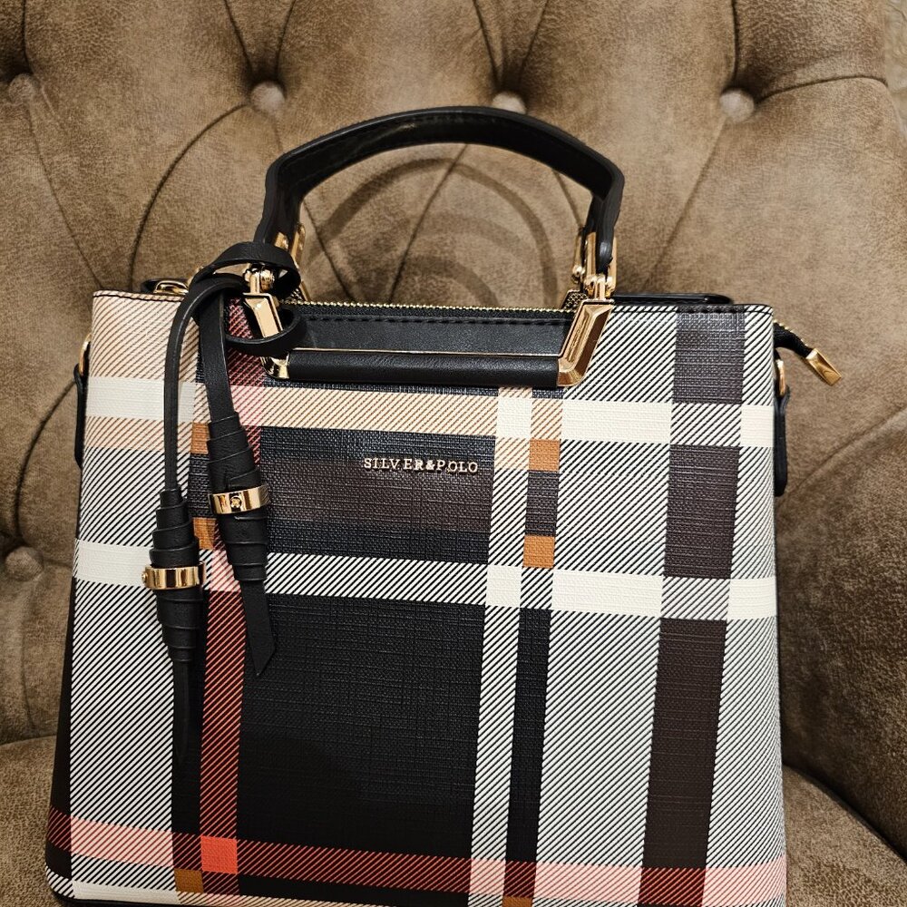 New Elegant Women's Handbag Silver & Polo